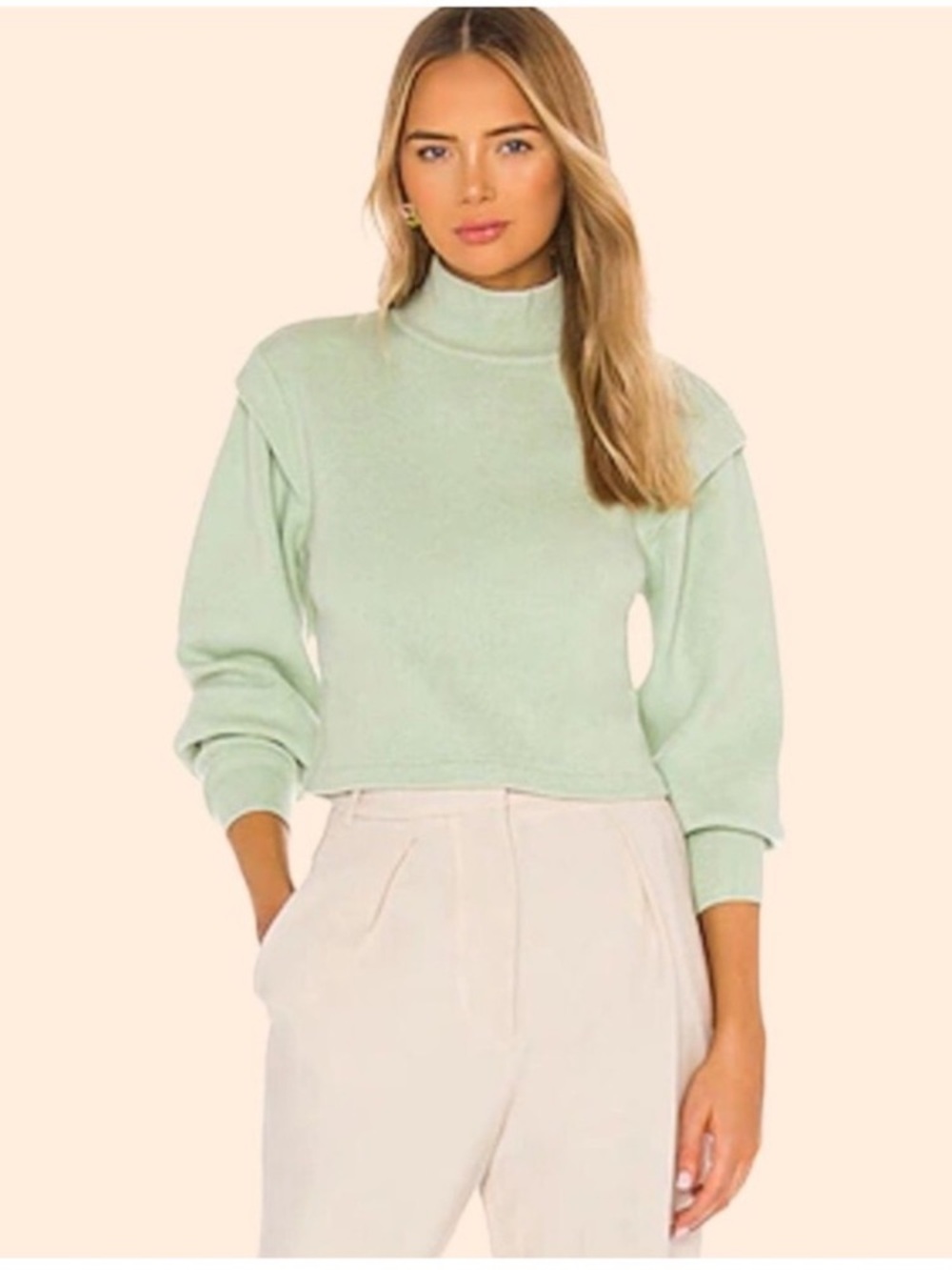 Jonathan Simkhai Structured Shoulder Pistachio Green Sweater Medium